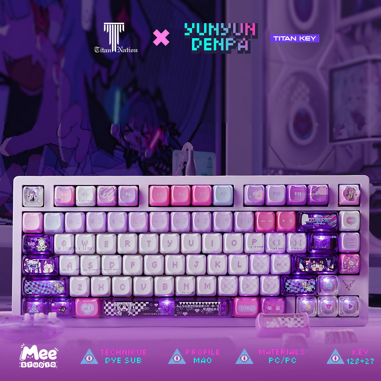 Bộ Keycap Yunyun Denpa Titan Nation | PBT Tai Mèo Xuyên LED, Profile MAO, Phong Cách Anime - Ảnh 2