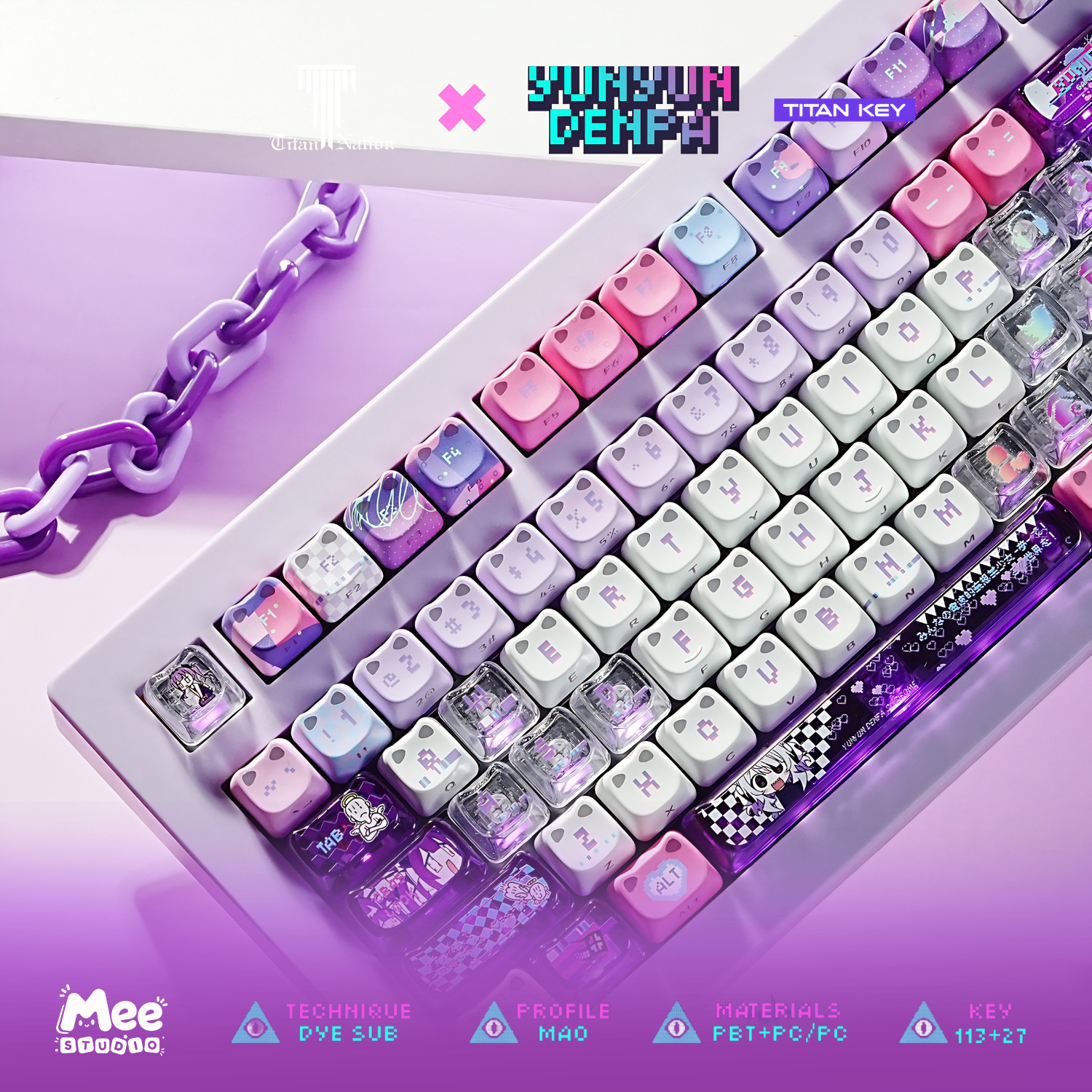Bộ Keycap Yunyun Denpa Titan Nation | PBT Tai Mèo Xuyên LED, Profile MAO, Phong Cách Anime - Ảnh 3