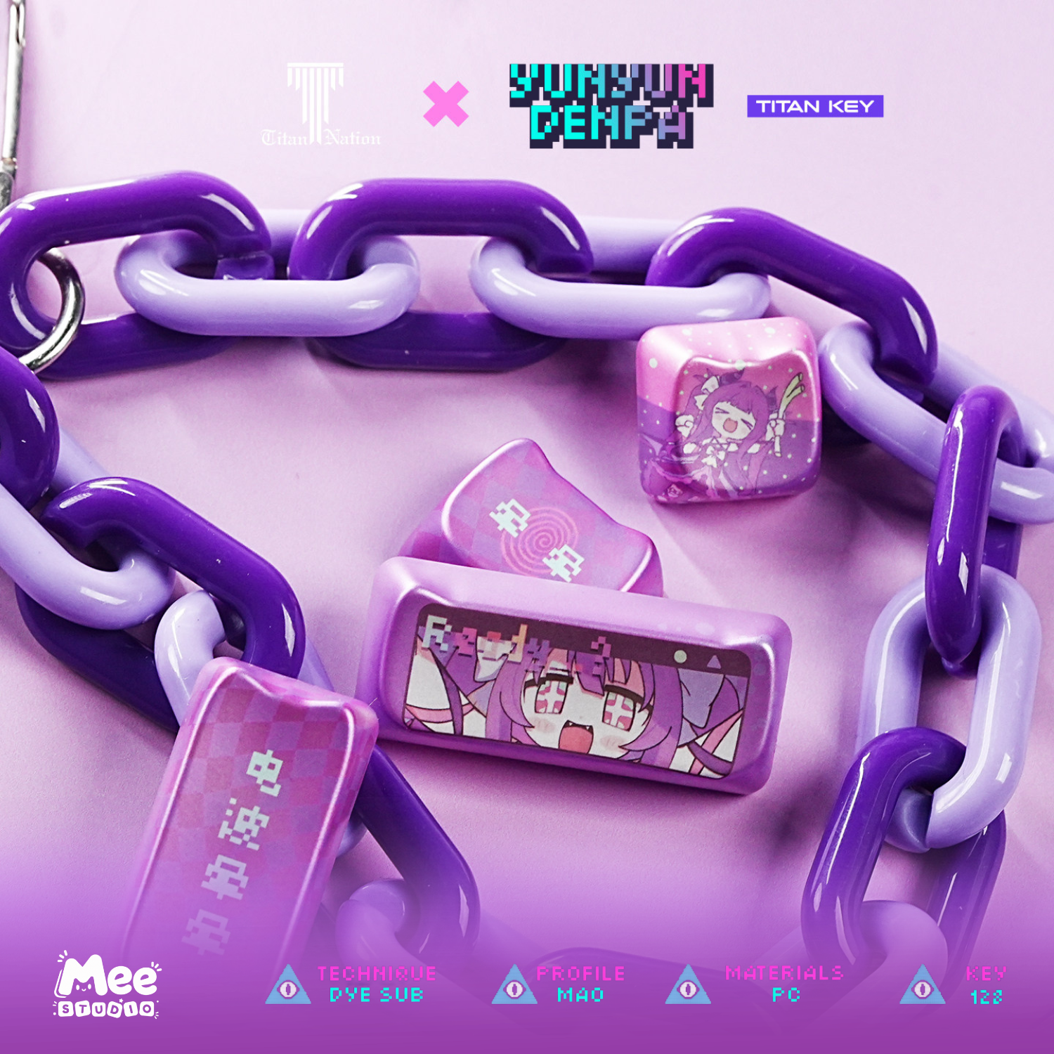 Bộ Keycap Yunyun Denpa Titan Nation | PBT Tai Mèo Xuyên LED, Profile MAO, Phong Cách Anime - Ảnh 4