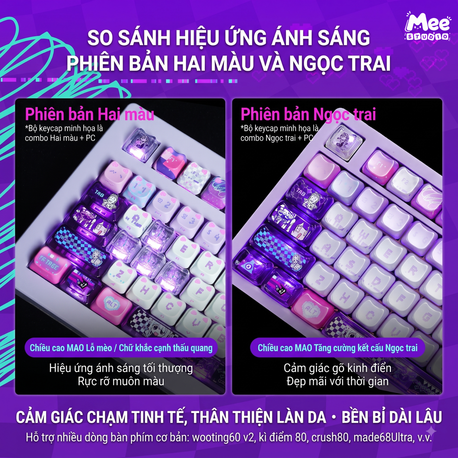 Bộ Keycap Yunyun Denpa Titan Nation | PBT Tai Mèo Xuyên LED, Profile MAO, Phong Cách Anime - Ảnh 5