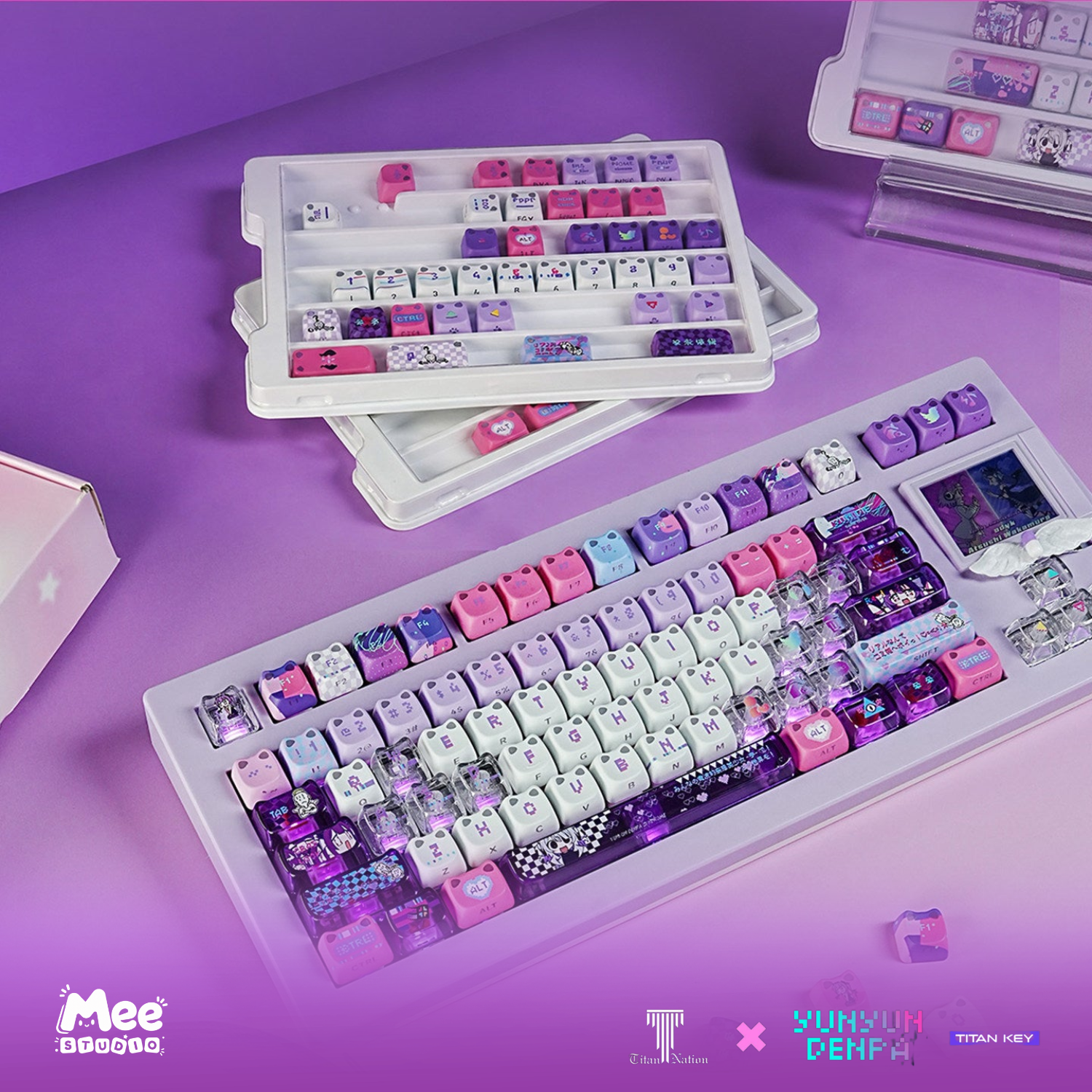 Bộ Keycap Yunyun Denpa Titan Nation | PBT Tai Mèo Xuyên LED, Profile MAO, Phong Cách Anime - Ảnh 6