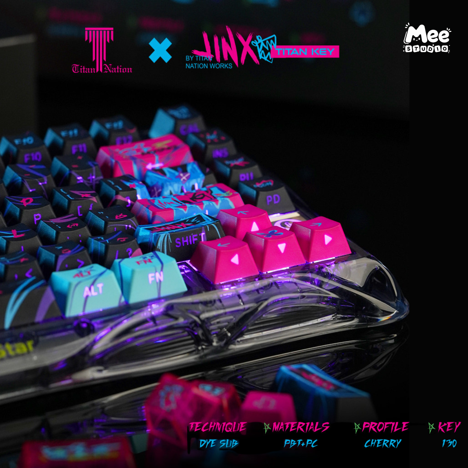 Bộ Keycap Arcane Jinx Titan Nation | PBT + PC, Profile Cherry / Nuclear, Xuyên LED RGB - Ảnh 2