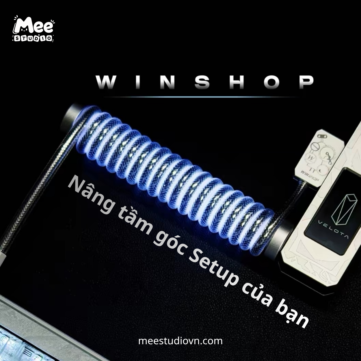 Cáp & Hub Bàn Phím WINSHOP Neon Coiled Cable | Phụ Kiện Custom Tích Hợp Hub & Màn Hình | Hỗ Trợ 8K, Màn Hình IPS 1.9", LED ARGB, Hub 1 Ra 2 - Ảnh 2