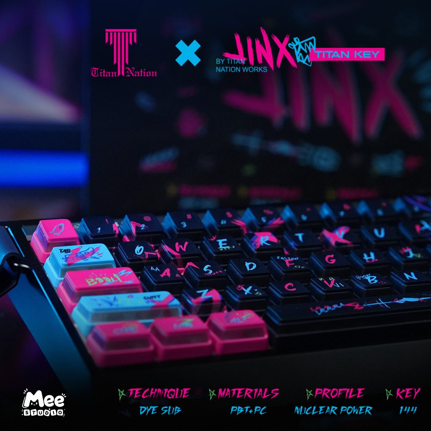 Bộ Keycap Arcane Jinx Titan Nation | PBT + PC, Profile Cherry / Nuclear, Xuyên LED RGB - Ảnh 4