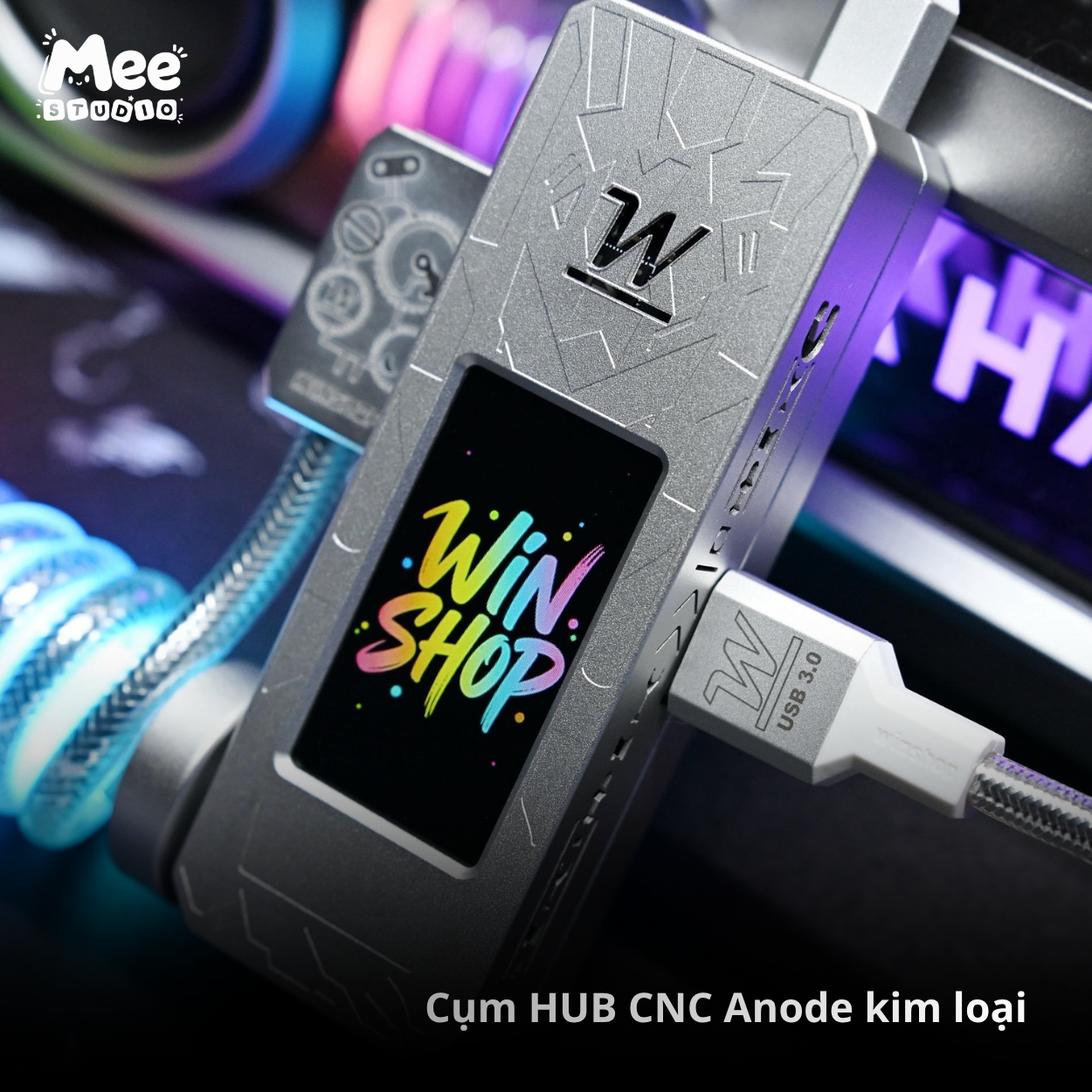 Cáp & Hub Bàn Phím WINSHOP Neon Coiled Cable | Phụ Kiện Custom Tích Hợp Hub & Màn Hình | Hỗ Trợ 8K, Màn Hình IPS 1.9", LED ARGB, Hub 1 Ra 2 - Ảnh 3