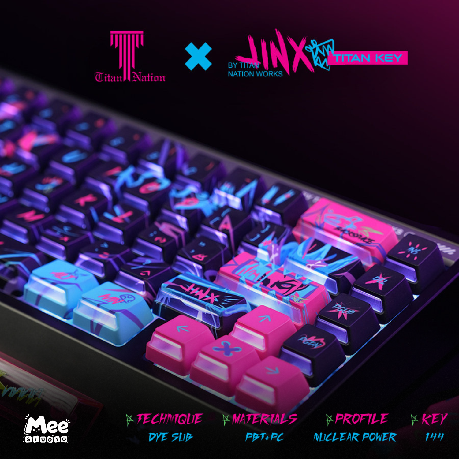 Bộ Keycap Arcane Jinx Titan Nation | PBT + PC, Profile Cherry / Nuclear, Xuyên LED RGB - Ảnh 3
