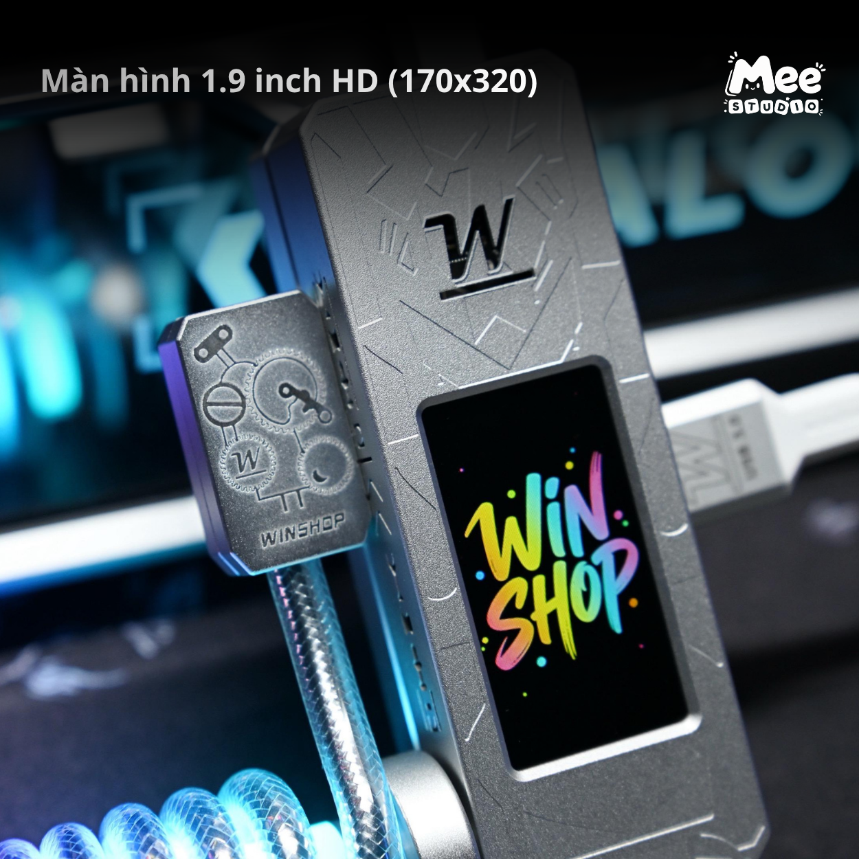 Cáp & Hub Bàn Phím WINSHOP Neon Coiled Cable | Phụ Kiện Custom Tích Hợp Hub & Màn Hình | Hỗ Trợ 8K, Màn Hình IPS 1.9", LED ARGB, Hub 1 Ra 2 - Ảnh 4