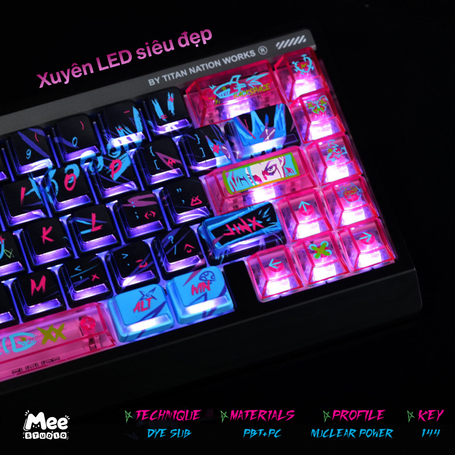 Bộ Keycap Arcane Jinx Titan Nation | PBT + PC, Profile Cherry / Nuclear, Xuyên LED RGB - Ảnh 5