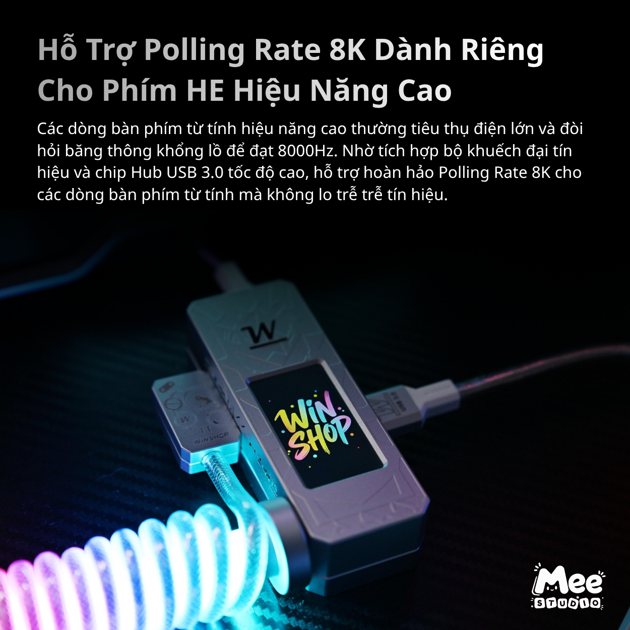 Cáp & Hub Bàn Phím WINSHOP Neon Coiled Cable | Phụ Kiện Custom Tích Hợp Hub & Màn Hình | Hỗ Trợ 8K, Màn Hình IPS 1.9", LED ARGB, Hub 1 Ra 2 - Ảnh 5
