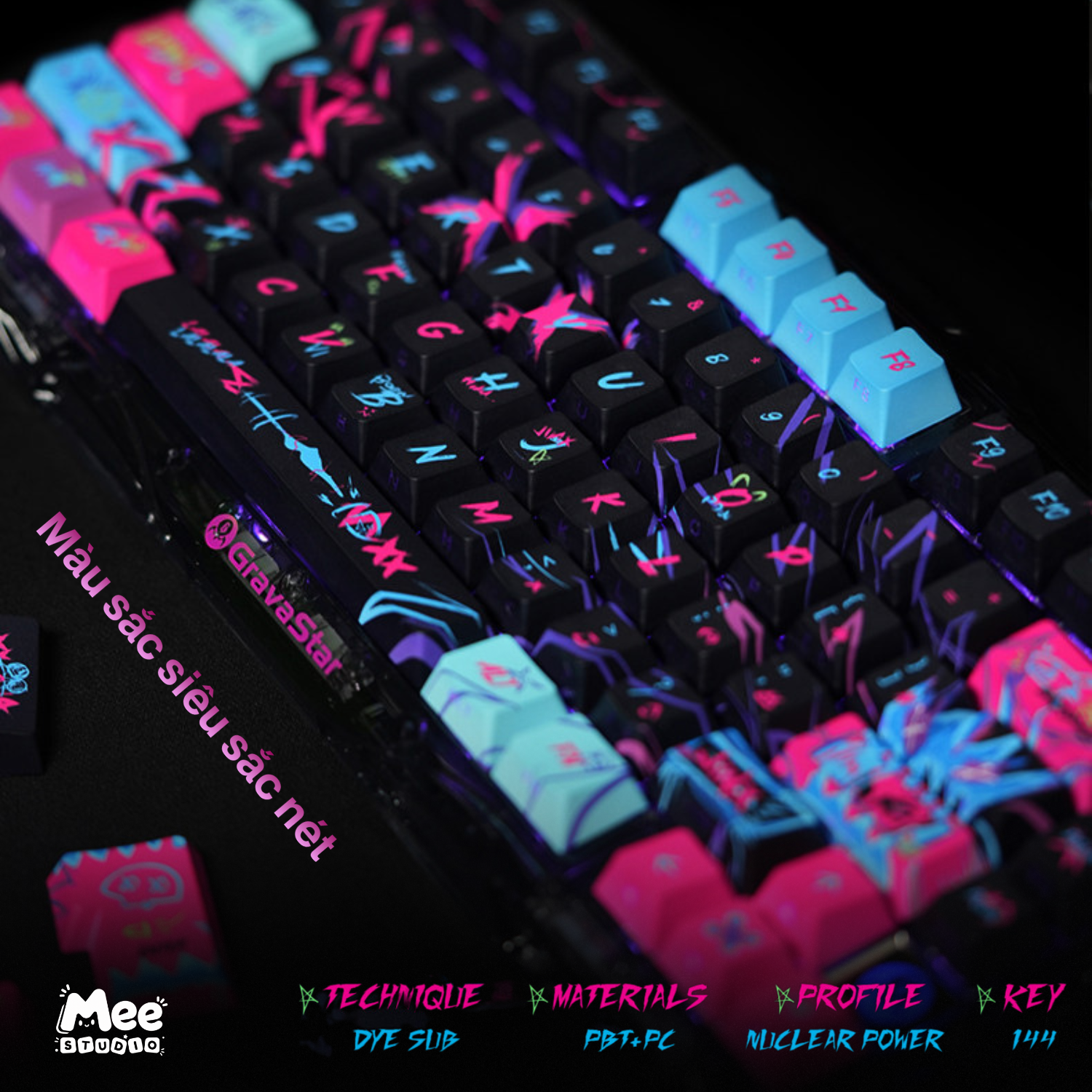 Bộ Keycap Arcane Jinx Titan Nation | PBT + PC, Profile Cherry / Nuclear, Xuyên LED RGB - Ảnh 6