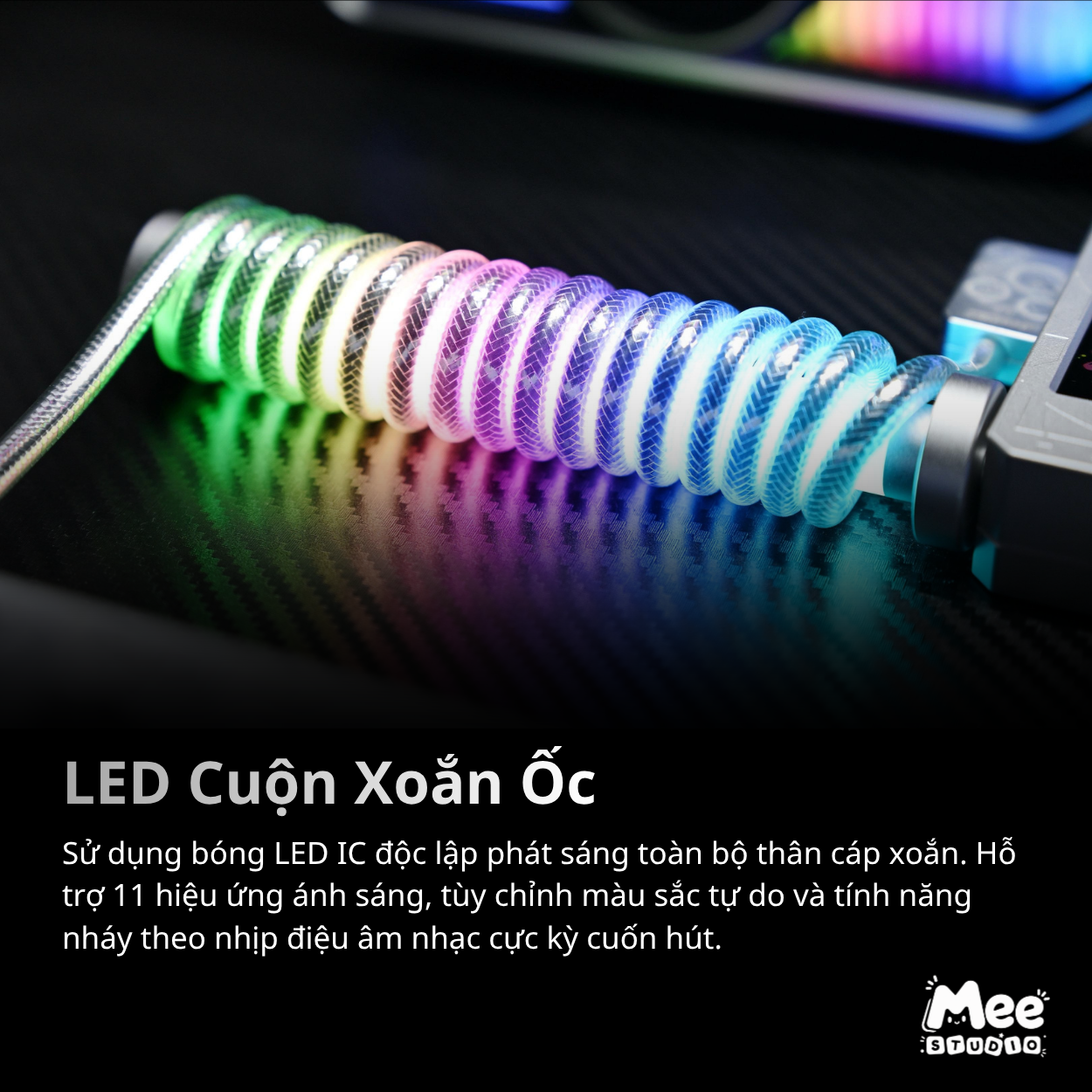 Cáp & Hub Bàn Phím WINSHOP Neon Coiled Cable | Phụ Kiện Custom Tích Hợp Hub & Màn Hình | Hỗ Trợ 8K, Màn Hình IPS 1.9", LED ARGB, Hub 1 Ra 2 - Ảnh 7