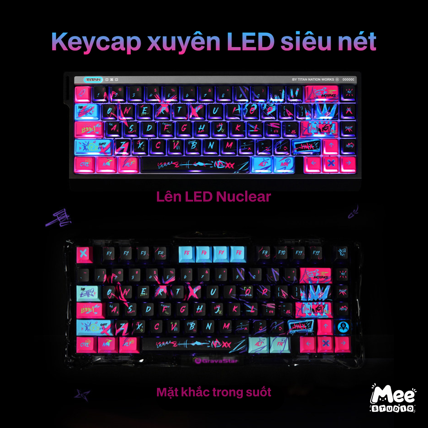 Bộ Keycap Arcane Jinx Titan Nation | PBT + PC, Profile Cherry / Nuclear, Xuyên LED RGB - Ảnh 8