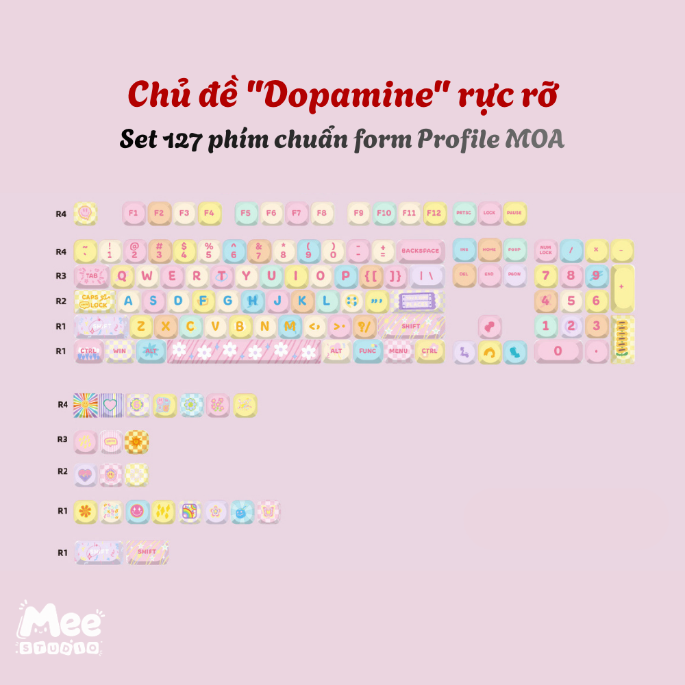 Bộ Keycap Dopamine Sắc Màu (127 Phím) - MOA Profile, Nhựa PBT Dye-Sub Dày Dặn Cho Bàn Phím Cơ - Ảnh 6